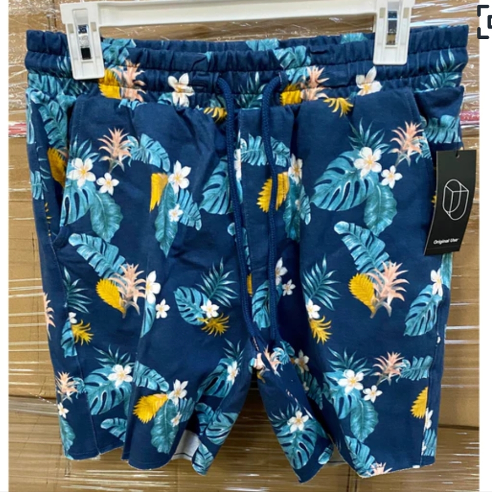 Mens Blue Floral Tropical Shorts Size Small w/ Drawstring - Original Use